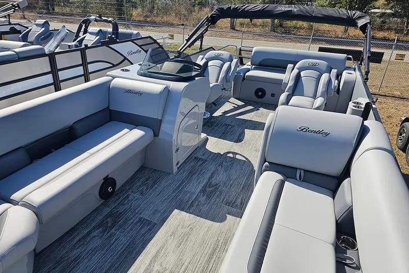 Slide: The Image of 2026 Bentley Pontoons Legacy 243 Swingback with luxurious seating and modern design. - 7