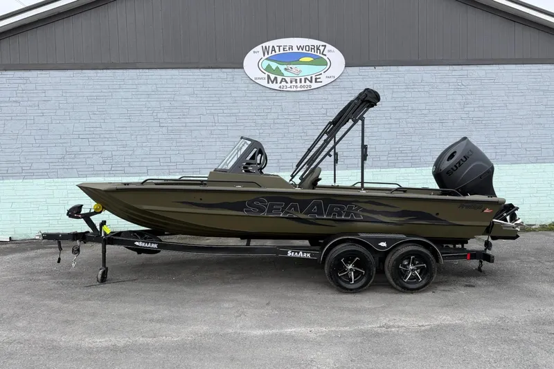 The Image of 2026 SeaArk Protege 200 boat on trailer at Water Workz Marine dealership. - 1