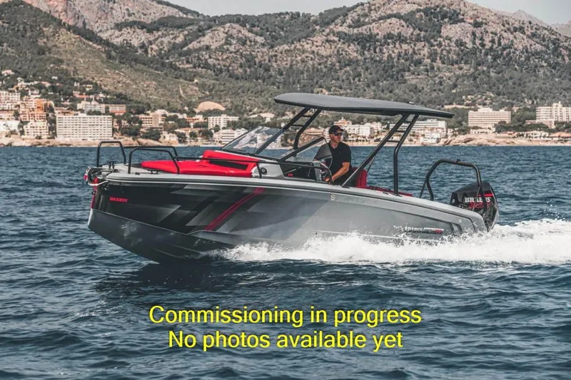 Slide: The Image of 2024 BRABUS SHADOW 300 CT boat on water, commissioning in progress. - 2