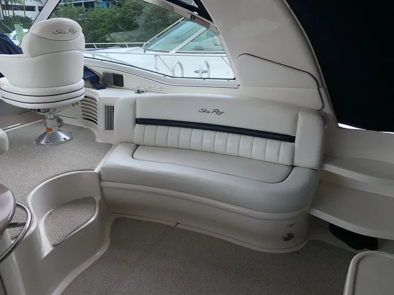 Slide: The Image of Luxurious interior of a 2005 Sea Ray 500 Sundancer yacht with plush seating. - 6