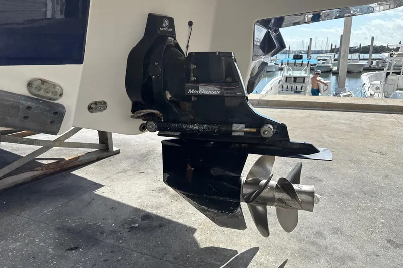 Slide: The Image of 2013 Monterey 264FS boat with MerCruiser outdrive, docked at marina. - 18