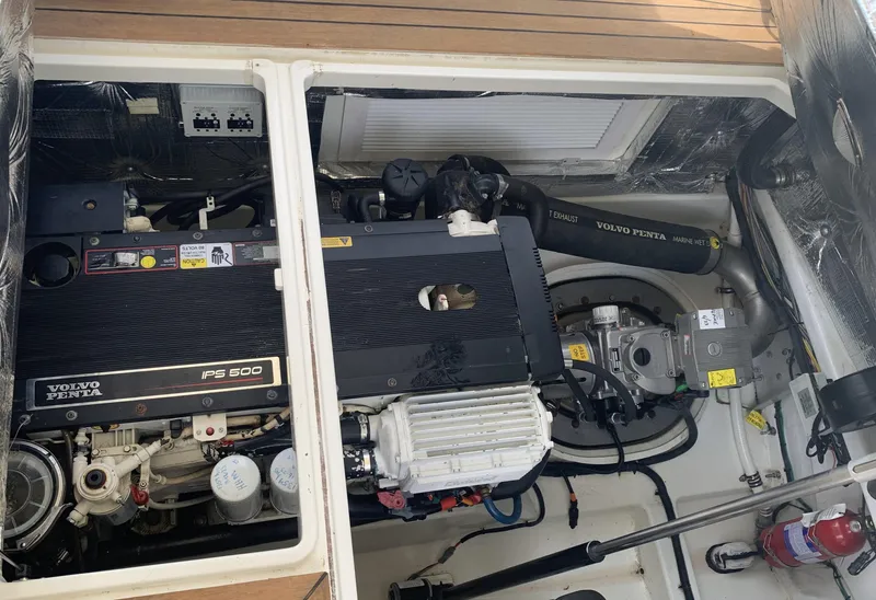 Slide: The Image of 2011 MJM 40z Downeast boat engine compartment with Volvo Penta IPS 800 engines. - 31