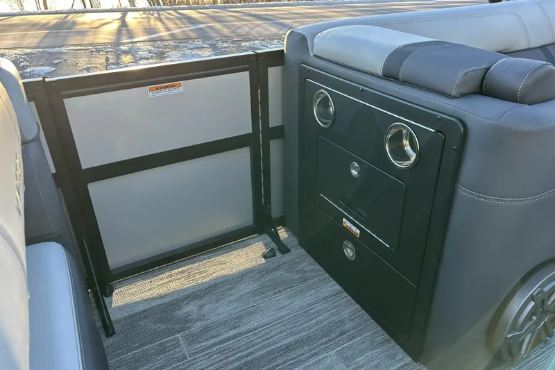 Slide: The Image of Interior of 2026 Viaggio Lago Z-B 22 boat with seating and storage compartments. - 22