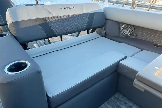 Slide: The Image of Luxurious seating on 2026 Viaggio Lago Z-B 22 boat with cup holders and speaker. - 34