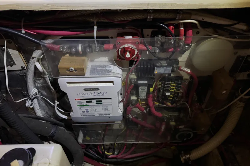 Slide: The Image of Electrical system of a 1988 Blue Seas 31 boat, featuring ProNautic charger. - 31