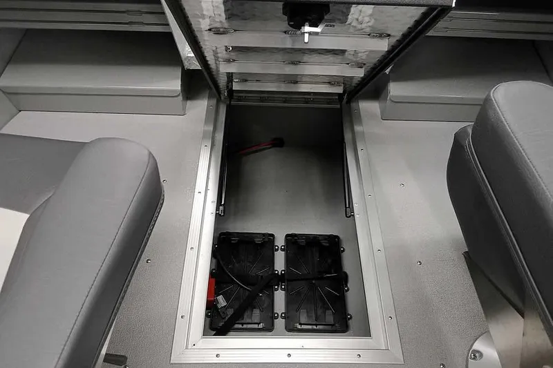 Slide: The Image of 2026 Smoker Craft Phantom 20 X2 boat interior with open storage compartment. - 25