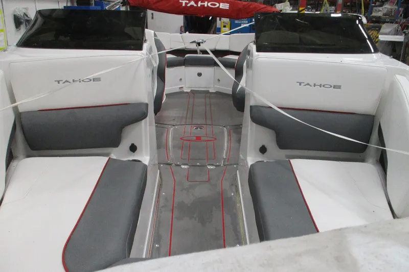Slide: The Image of Interior of 2025 Tahoe 210 S boat with gray and white seating. - 4