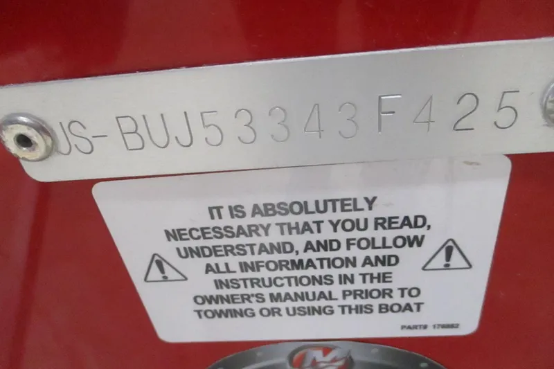 Slide: The Image of 2025 Tahoe 210 S boat identification plate with safety instructions. - 8