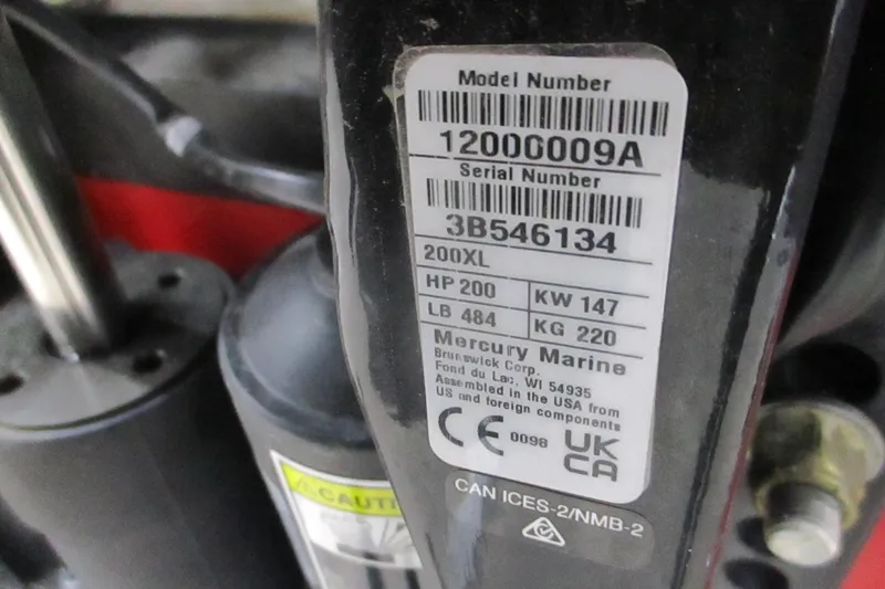 Slide: The Image of Label on Mercury Marine engine, model 200XL, 200 HP, for Tahoe 210 S, 2025. - 4