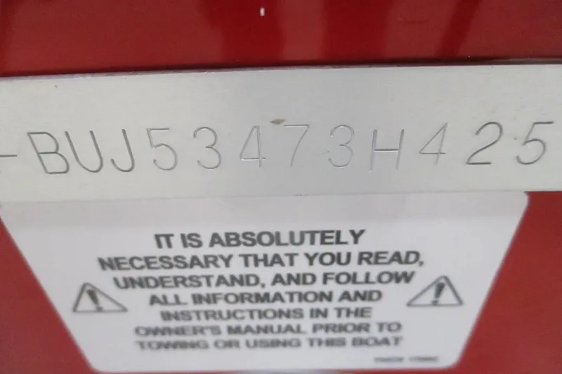 Slide: The Image of 2025 Tahoe 210 S boat identification number with safety instructions. - 5