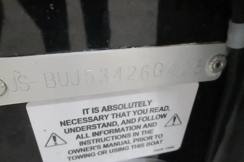 Slide: The Image of 2025 Tahoe 200 S boat identification plate with safety instructions. - 6