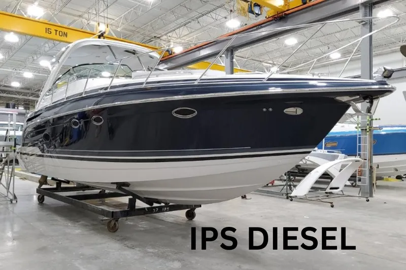 The Image of 2022 Formula 37 Performance Cruiser in a workshop, featuring IPS diesel engine. - 0