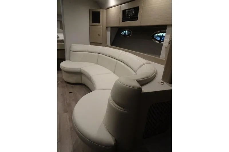 Slide: The Image of Luxurious interior of 2022 Formula 37 Performance Cruiser with curved leather seating. - 28