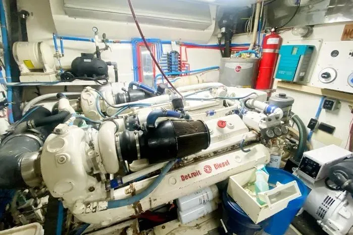 Slide: The Image of Engine room of a 1990 Viking Motor Yacht with Detroit Diesel engine. - 63