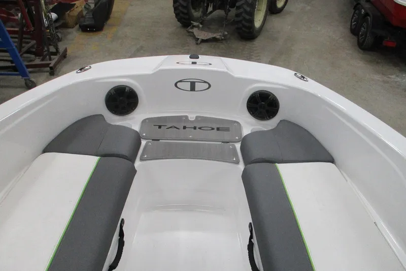 Slide: The Image of Interior view of 2024 Tahoe T21 boat with seating and speakers. - 18