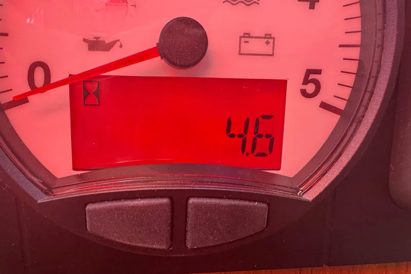 Slide: The Image of Close-up of Ranger Tugs R-25 SC 2010 dashboard gauge displaying 4.6. - 6