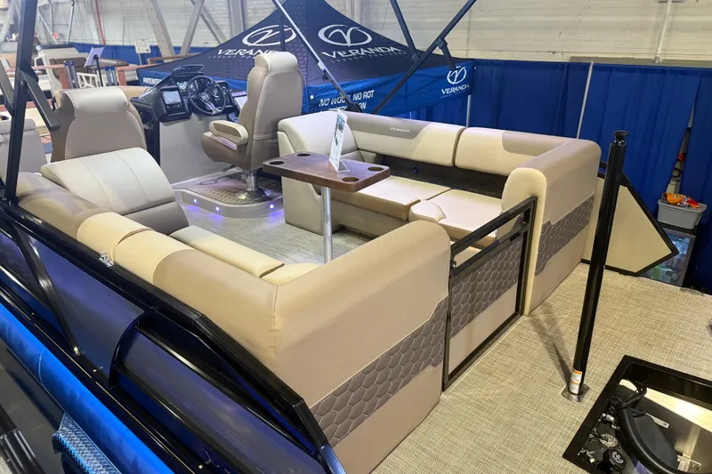 Slide: The Image of 2026 Veranda VR 235 RC pontoon boat with luxurious seating and modern dashboard. - 10