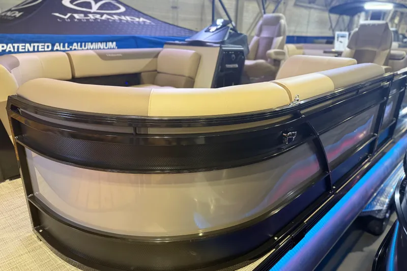 Slide: The Image of 2026 Veranda VR 235 RC pontoon boat with luxurious seating and all-aluminum construction. - 16