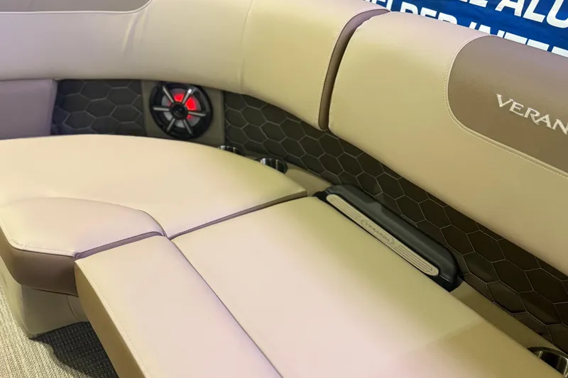 Slide: The Image of Luxurious seating in the 2026 Veranda VR 235 RC boat, featuring premium upholstery and speaker system. - 3