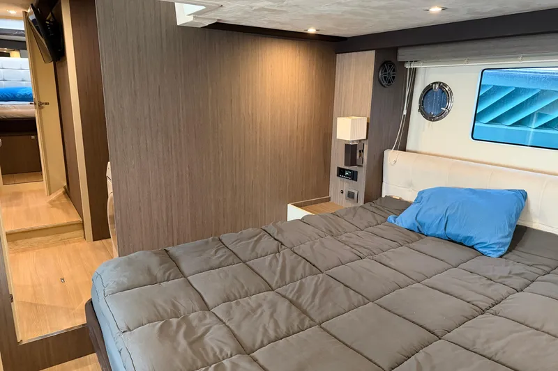 Slide: The Image of Luxurious bedroom interior of 2016 Cranchi Eco Trawler 53 Long Distance yacht. - 10