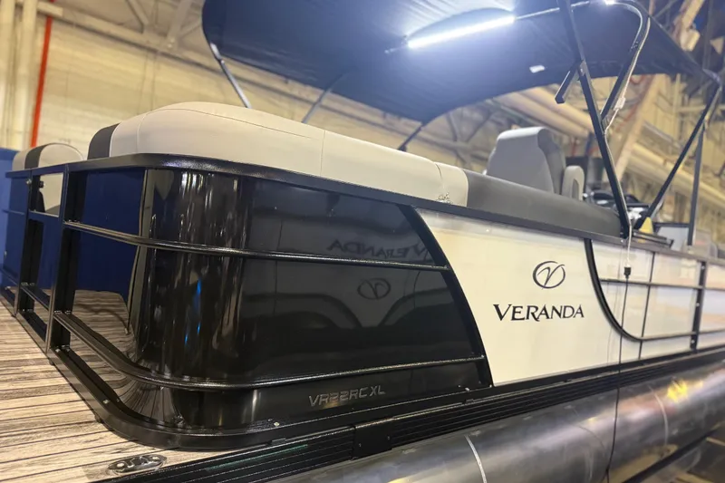 Slide: The Image of 2026 Veranda Relax VR22RC pontoon boat with sleek design and modern features. - 10