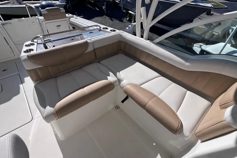 Slide: The Image of 2017 World Cat Glacier Bay Edition 2740 Dual Console boat interior seating area. - 21