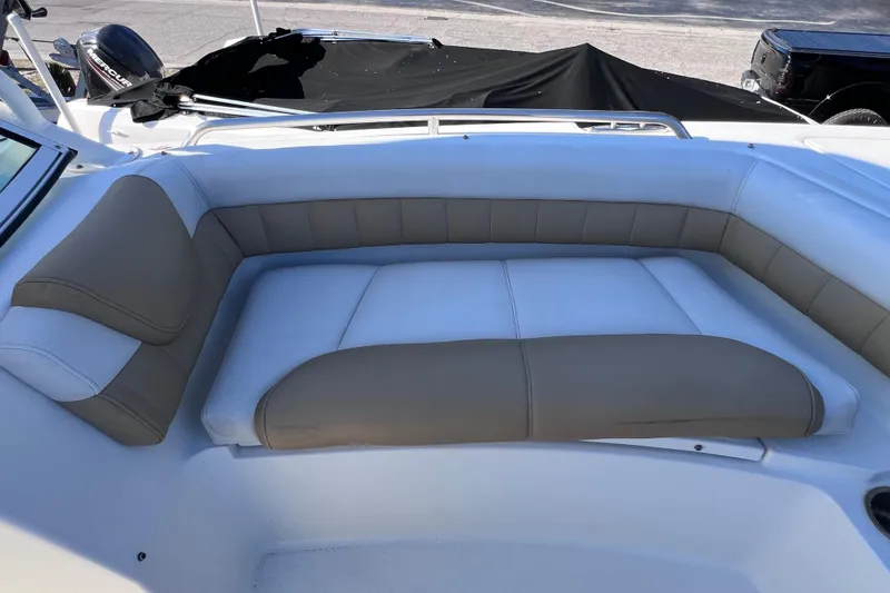 Slide: The Image of 2017 World Cat Glacier Bay Edition 2740 Dual Console boat with cushioned seating area. - 41