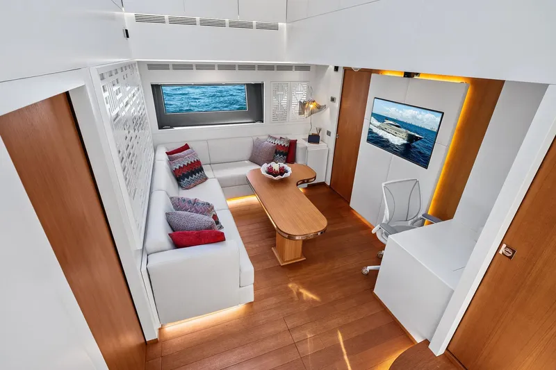 Slide: The Image of Luxurious interior of 2013 AB 116 Motoryacht with modern seating and ocean view. - 47