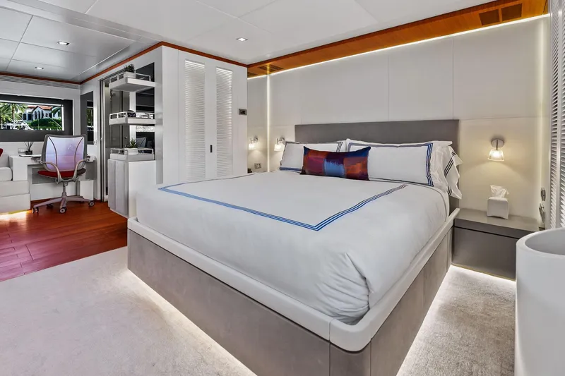 Slide: The Image of Luxurious bedroom interior on 2013 AB 116 Motoryacht with modern decor and elegant furnishings. - 49