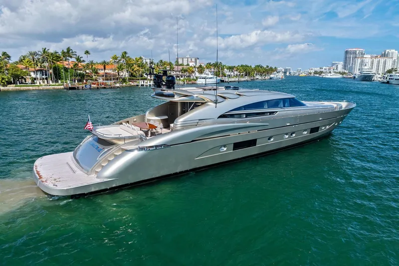 Slide: The Image of Luxurious 2013 AB 116 Motoryacht cruising in scenic coastal waters. - 5