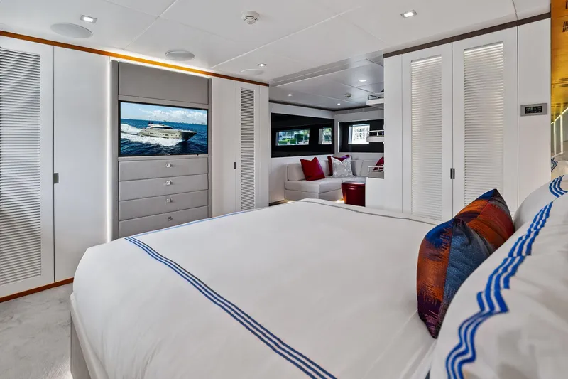Slide: The Image of Luxurious bedroom interior of 2013 AB 116 Motoryacht with modern decor and elegant furnishings. - 50
