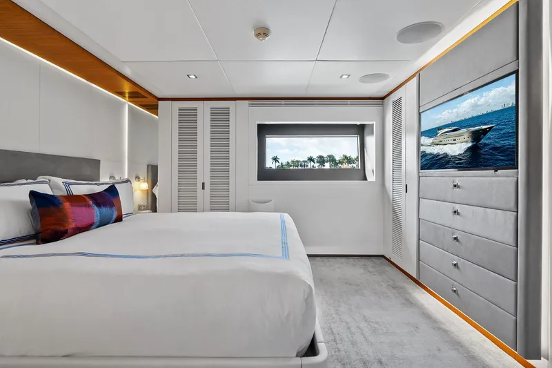 Slide: The Image of Luxurious bedroom on 2013 AB 116 Motoryacht with modern decor and ocean view. - 51