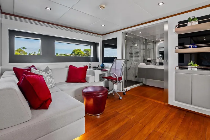 Slide: The Image of Luxurious interior of 2013 AB 116 Motoryacht with modern decor and elegant furnishings. - 52