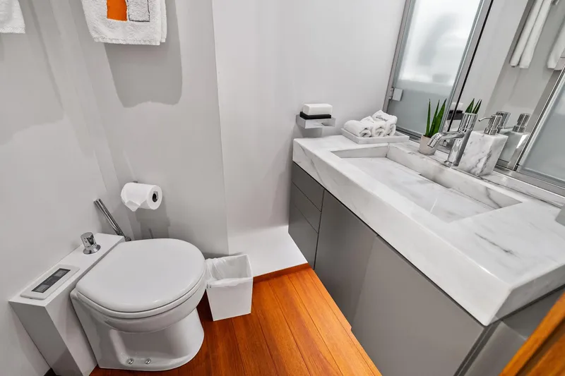 Slide: The Image of Luxurious bathroom on 2013 AB 116 Motoryacht with marble sink and modern fixtures. - 64