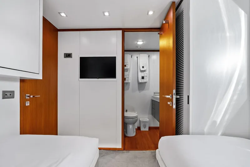 Slide: The Image of Luxurious interior of 2013 AB 116 Motoryacht featuring modern bathroom and cozy bedroom. - 71