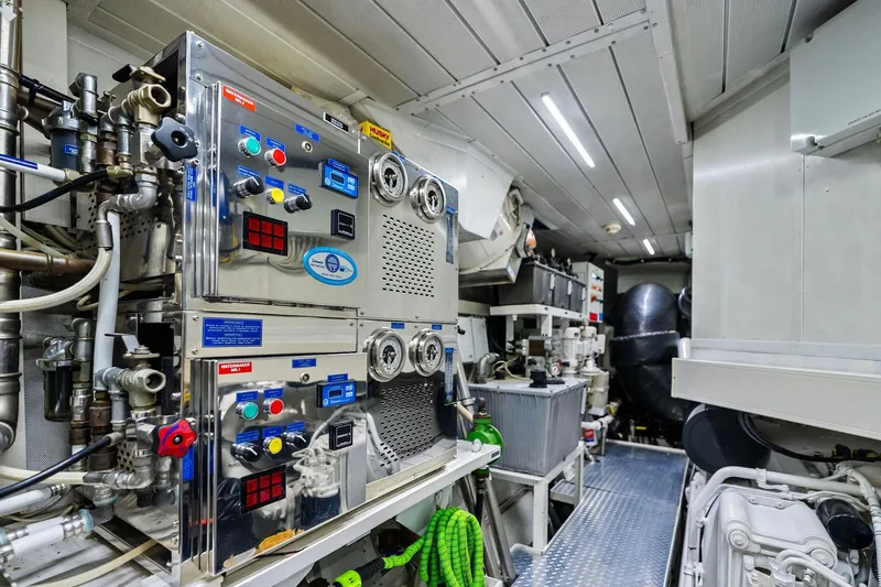 Slide: The Image of Engine room of 2013 AB 116 Motoryacht with advanced machinery and control panels. - 85