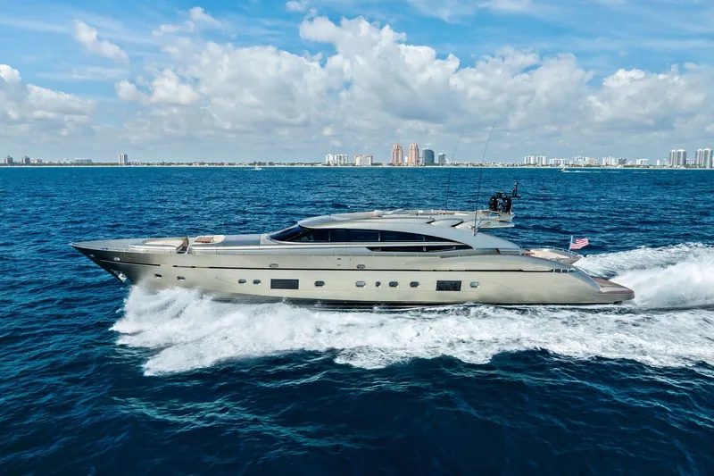 Slide: The Image of Luxurious 2013 AB 116 Motoryacht cruising on open ocean under clear blue sky. - 86
