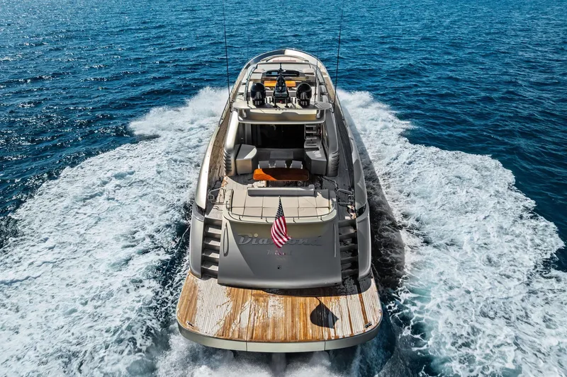 Slide: The Image of Luxurious 2013 AB 116 Motoryacht cruising on open sea, rear view. - 87