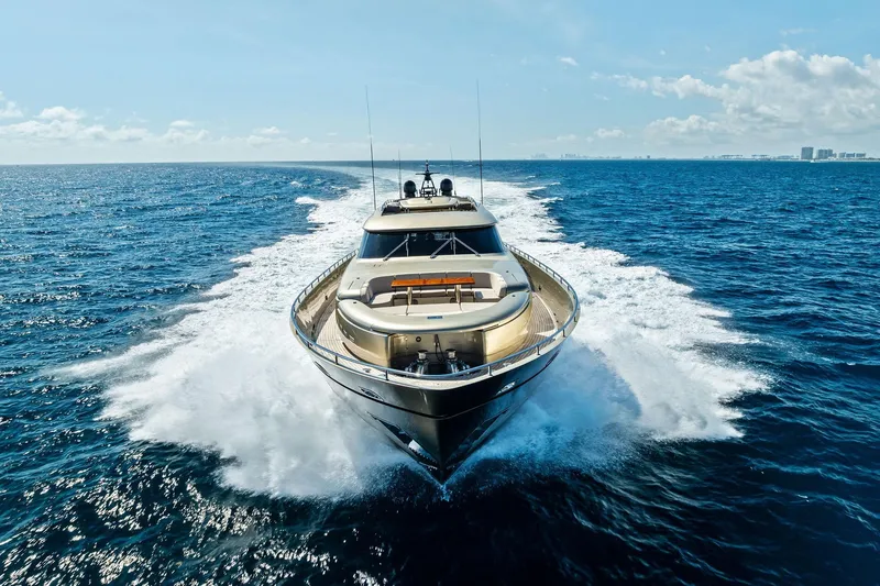 Slide: The Image of Luxurious 2013 AB 116 Motoryacht cruising on open sea under clear skies. - 89