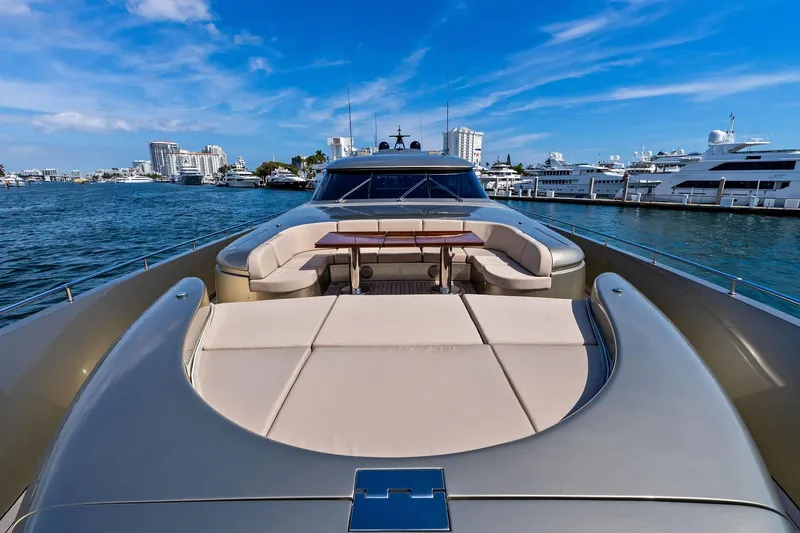 Slide: The Image of Luxurious 2013 AB 116 Motoryacht with spacious deck and scenic marina view. - 9