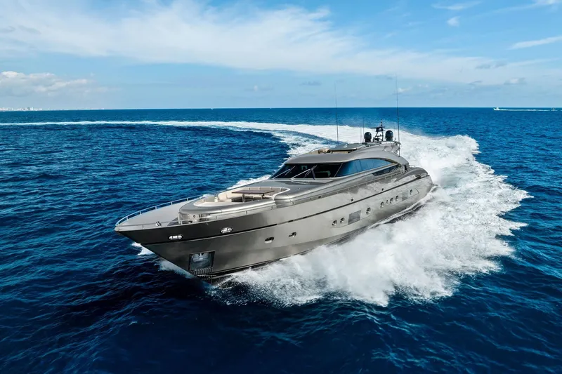 Slide: The Image of Luxurious 2013 AB 116 Motoryacht cruising on open blue sea. - 90