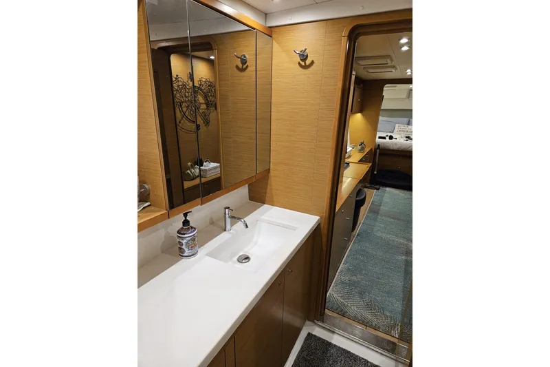Slide: The Image of Luxurious bathroom interior of 2016 Lagoon 450 F yacht with modern fixtures and wooden accents. - 47