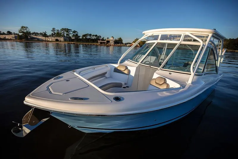 Slide: The Image of 2026 Albemarle 27 Dual Console boat interior with modern navigation equipment and controls. - 4