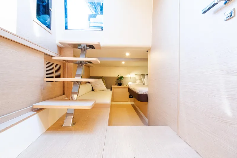 Slide: The Image of Luxurious interior of 2023 Solaris Power 44 Open yacht, featuring modern design and cozy bedroom. - 102