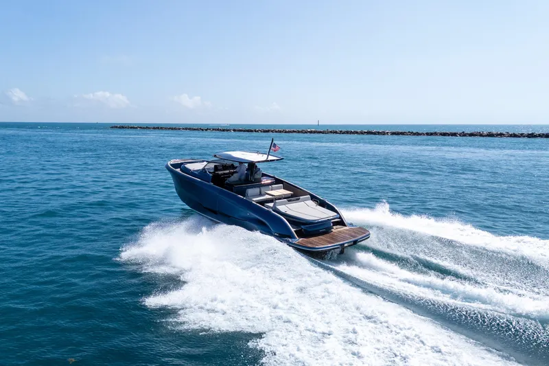 Slide: The Image of 2023 Solaris Power 44 Open yacht cruising on blue ocean waters. - 27