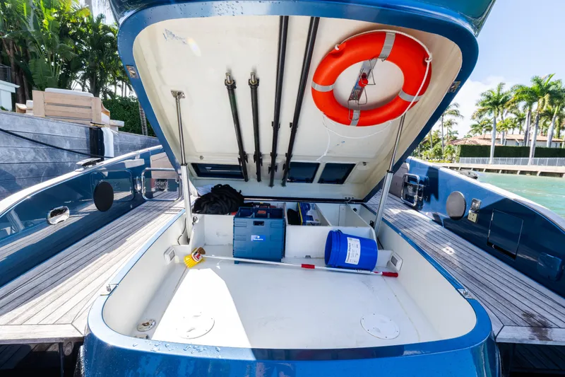 Slide: The Image of 2023 Solaris Power 44 Open yacht storage compartment with life preserver and equipment. - 36