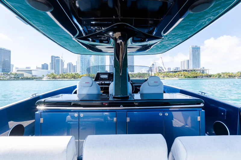 Slide: The Image of 2023 Solaris Power 44 Open yacht interior with city skyline view. - 54