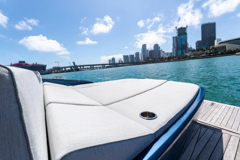 Slide: The Image of 2023 Solaris Power 44 Open yacht with city skyline and ocean view. - 67