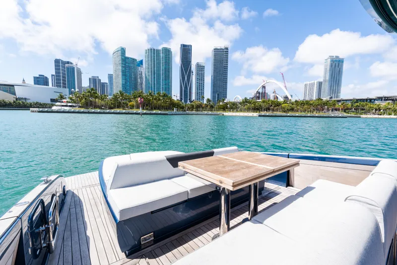 Slide: The Image of Luxurious Solaris Power 44 Open yacht with city skyline view, 2023 model. - 69