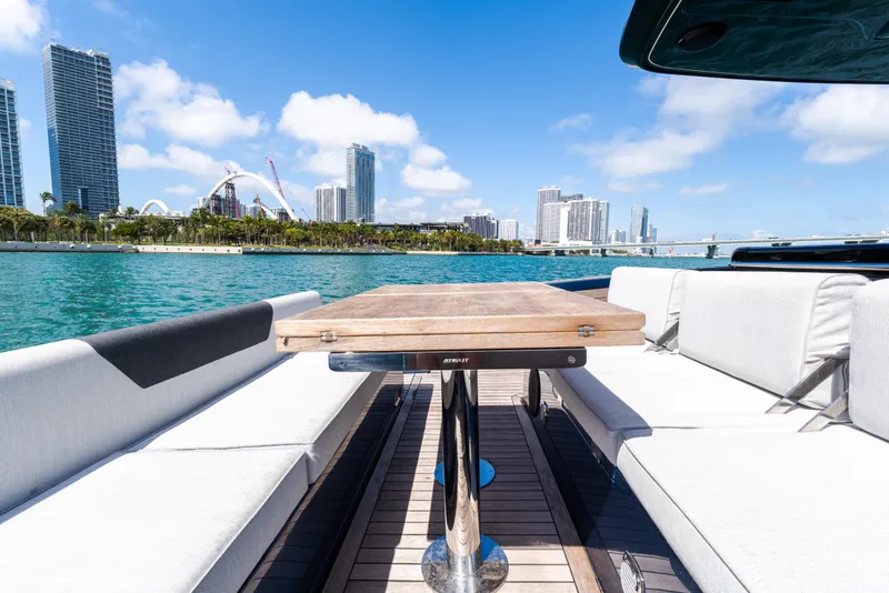 Slide: The Image of Luxurious Solaris Power 44 Open yacht interior with city skyline view, 2023 model. - 71